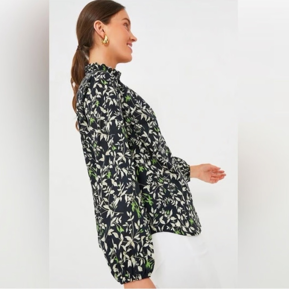 NWT Tuckernuck Verdant Iris Avalon Blouse w/ Green and White Leaf Pattern Sz XS - Picture 3 of 10
